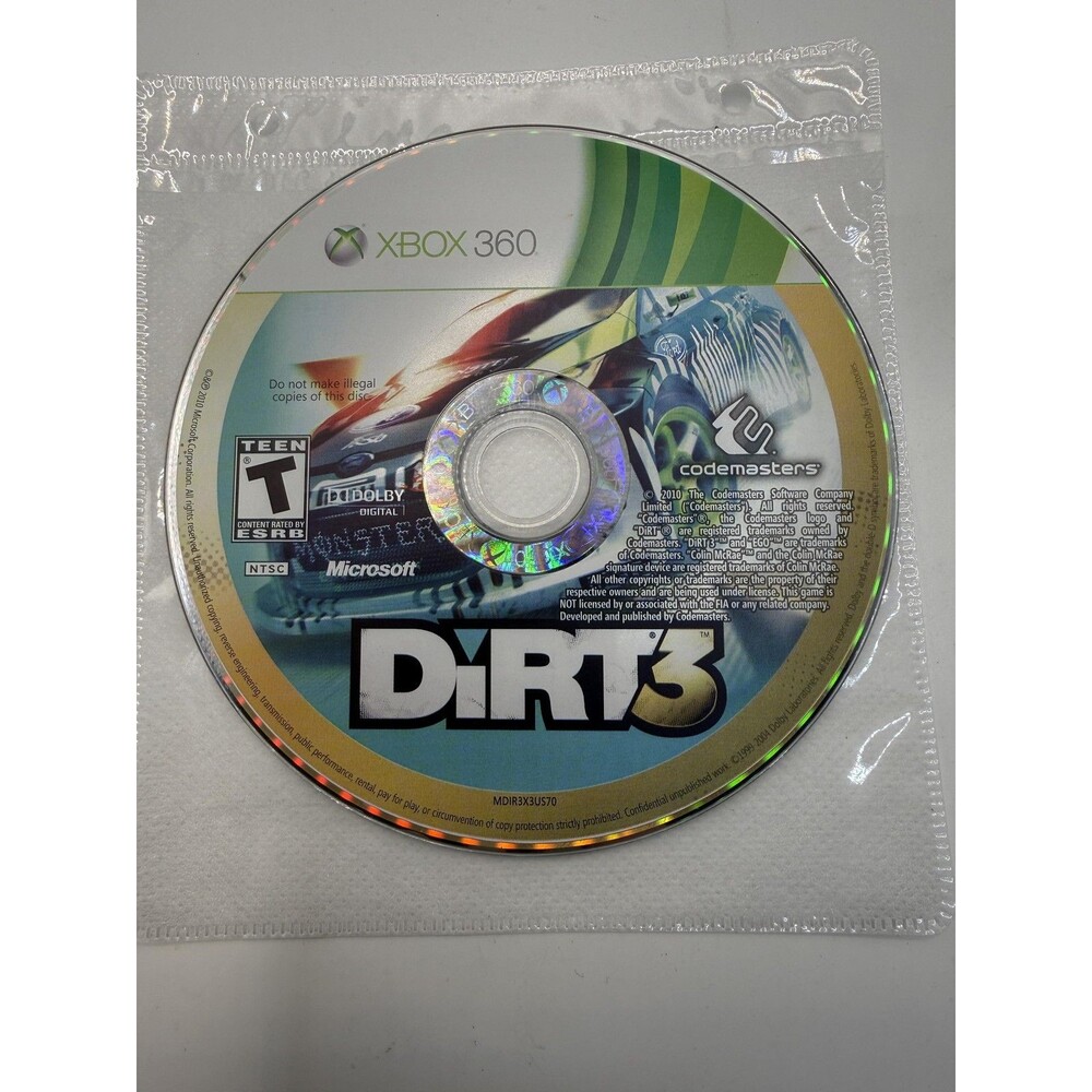 DiRT 3 Microsoft Xbox 360 Game Disc Tested T Teen Codemasters 2010 Racing